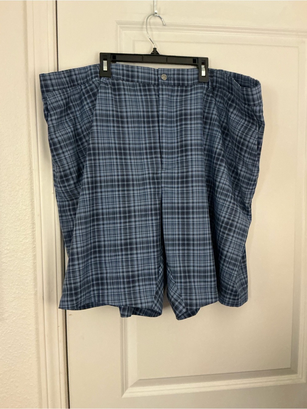 Callaway Mens 48 Big & Tall Blue Plaid Repreve Stretch Flat Front Golf Shorts